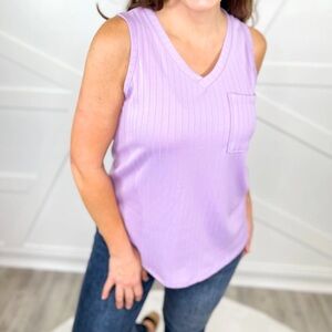 ANDREE BY UNIT Everyday‎ ribbed sleeveless pocket tank top Lilac size 2X